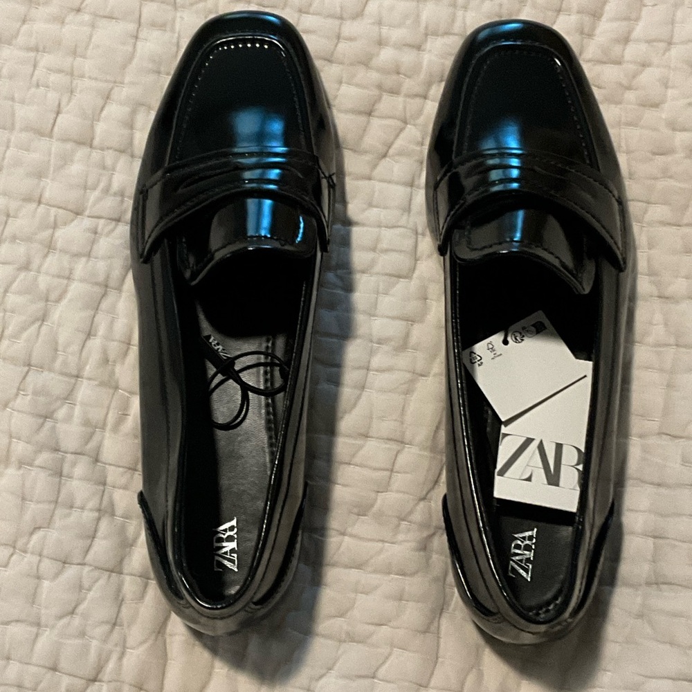 Zara Shiny Black Loafers